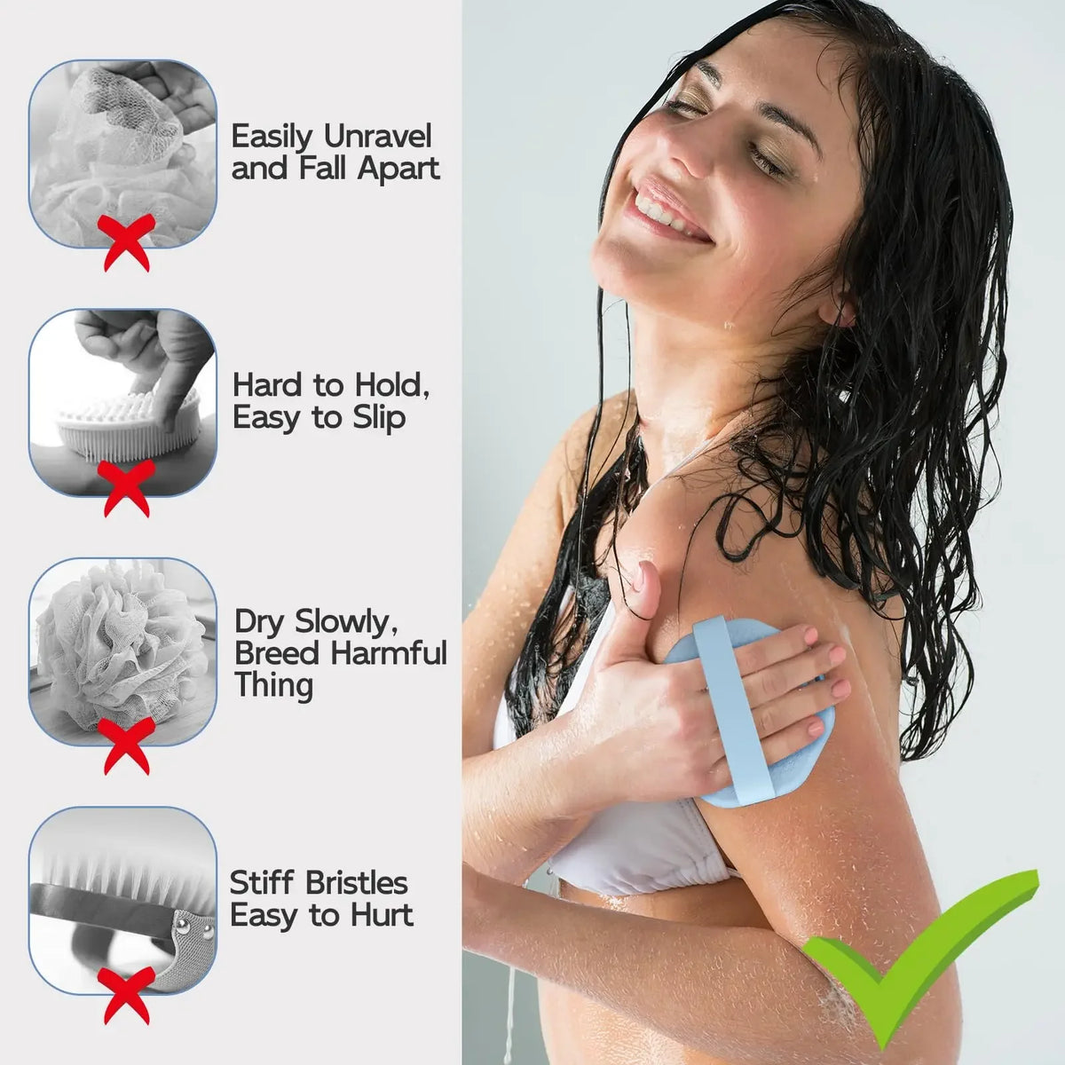 Silicone Body Scrubber Shower Brush with Non-Slip Hand Strap Silicone Shower Scrubber PLUSH