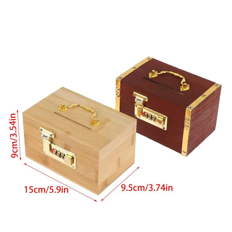 Wooden 3-Digit Combination Lock Piggy Bank | Treasure Money Box Piggy Bank PLUSH