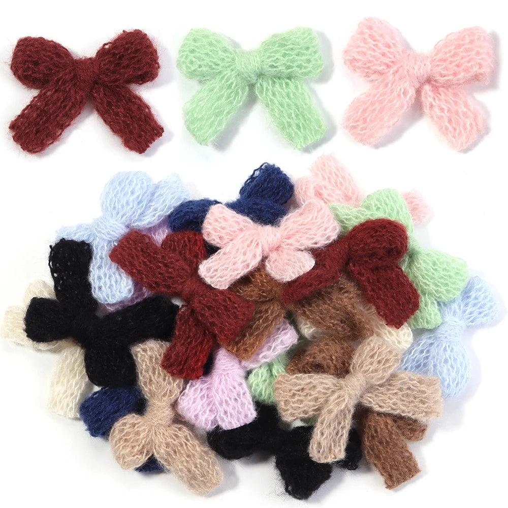 10pcs Fluffy Knitted Wool Yarn Bows – DIY Hair & Jewelry Craft DIY Hair Bow PLUSH