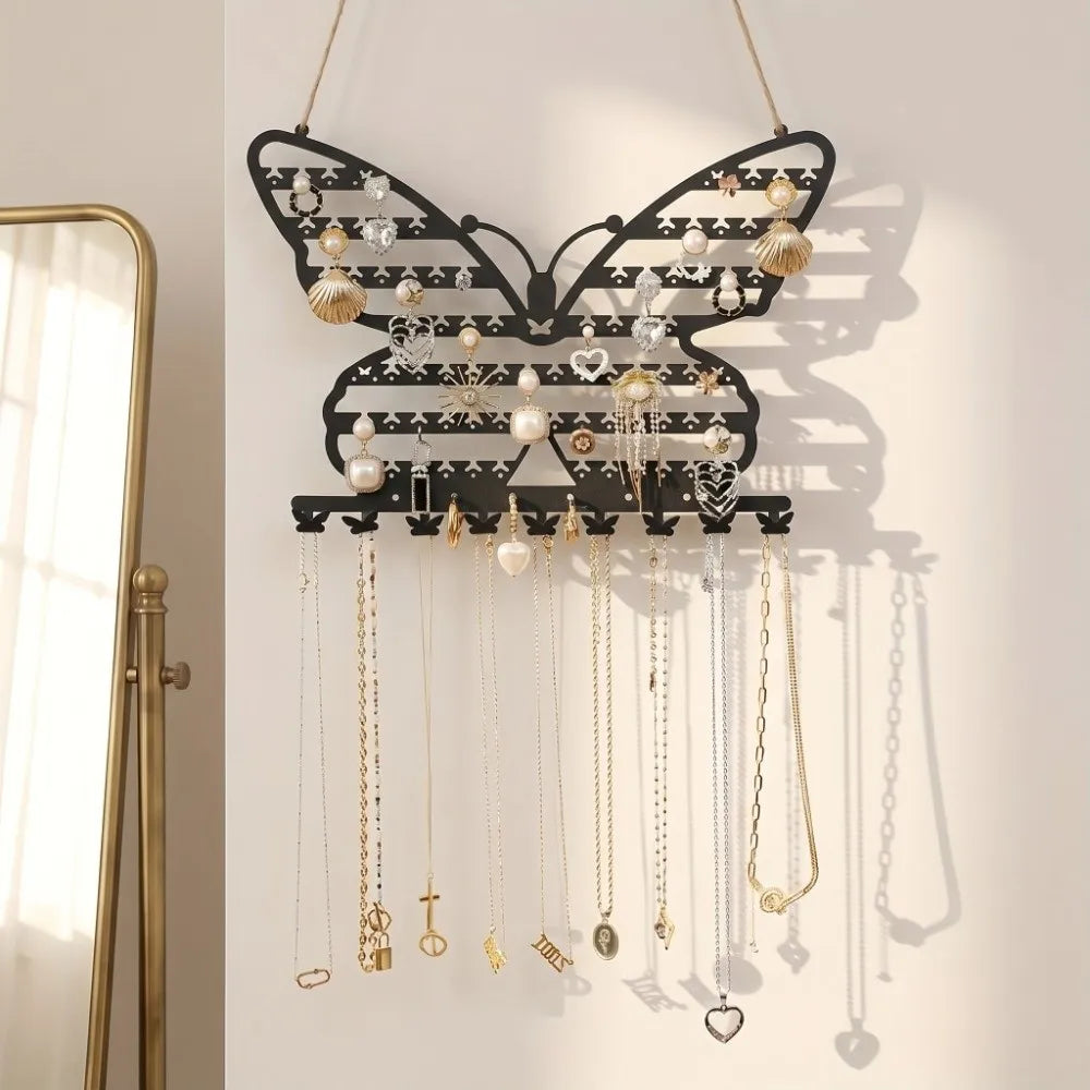 Wall Mounted Butterfly Jewelry Organizer Rack with Hooks Jewelry Display Rack PLUSH