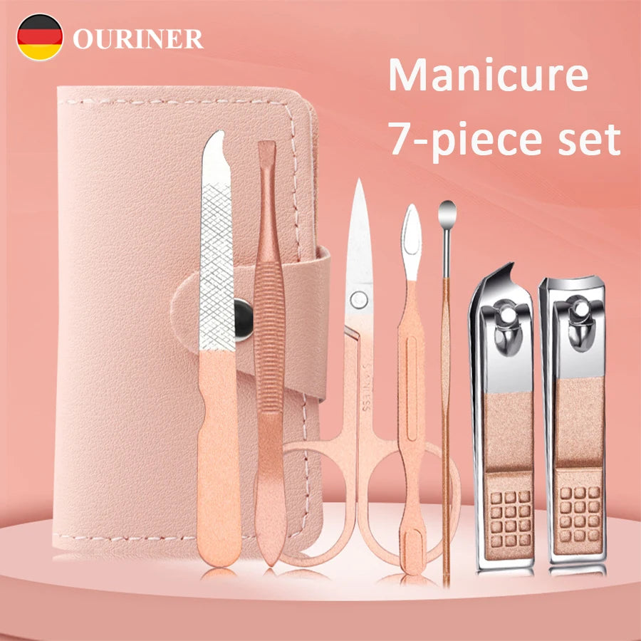 Ouriner 7-Piece Stainless Steel Nail Clipper Manicure Set Manicure Tool Set PLUSH
