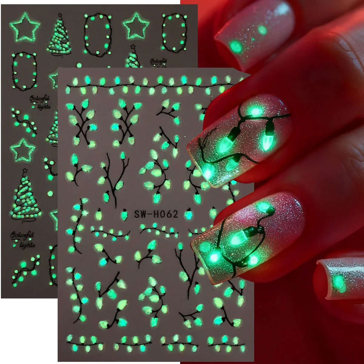 Glow in the Dark Christmas Nail Stickers – Xmas Tree Decals Nail Art Stickers PLUSH