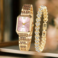Women's Quartz Watch & Rhinestone Bracelet Set | Rectangle Dial Watch & Bracelet Set PLUSH Style 3