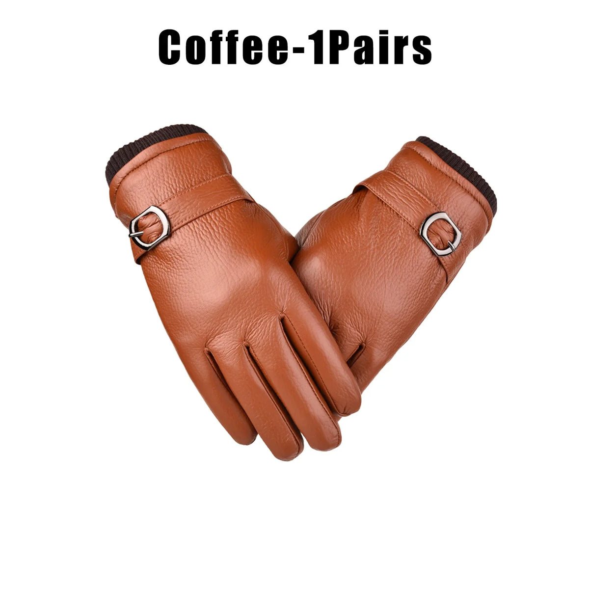 Windproof Thermal Touchscreen Leather Gloves – Winter Sports Winter Sports Gloves PLUSH Coffee 1Pairs