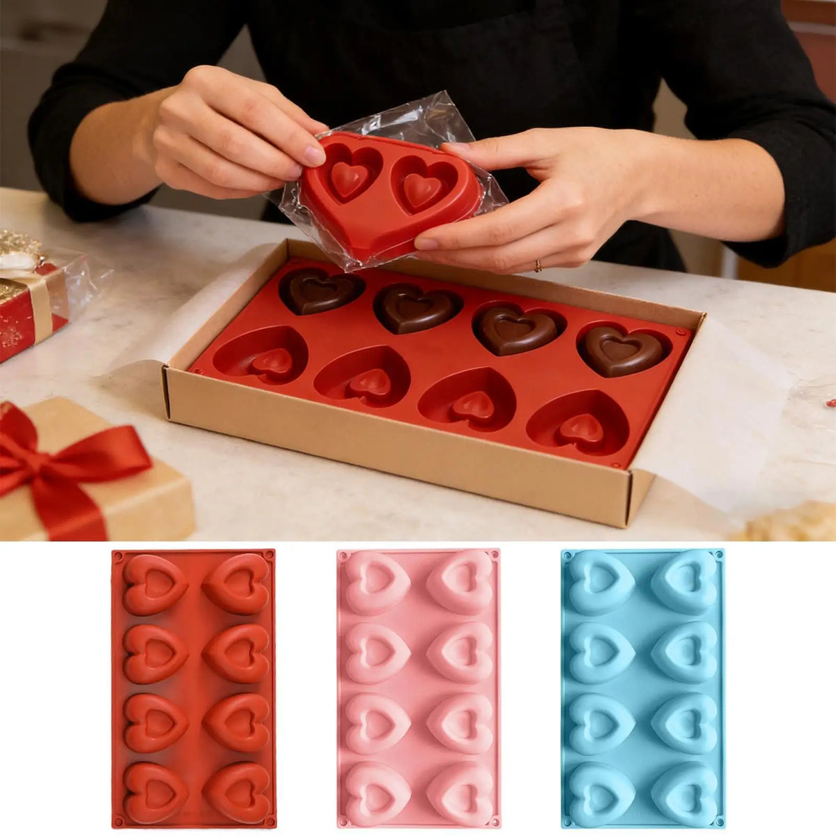 8-Cavity Heart Silicone Mold – Cake, Chocolate & Candle Making Silicone Baking Mold PLUSH