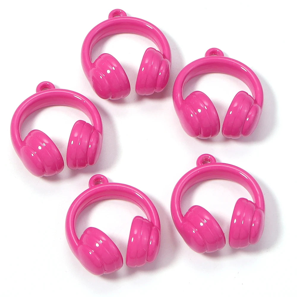 5pcs Earphones Acrylic Bead Charms – DIY Jewelry & Keychain Acrylic Jewelry Charms PLUSH hotpink