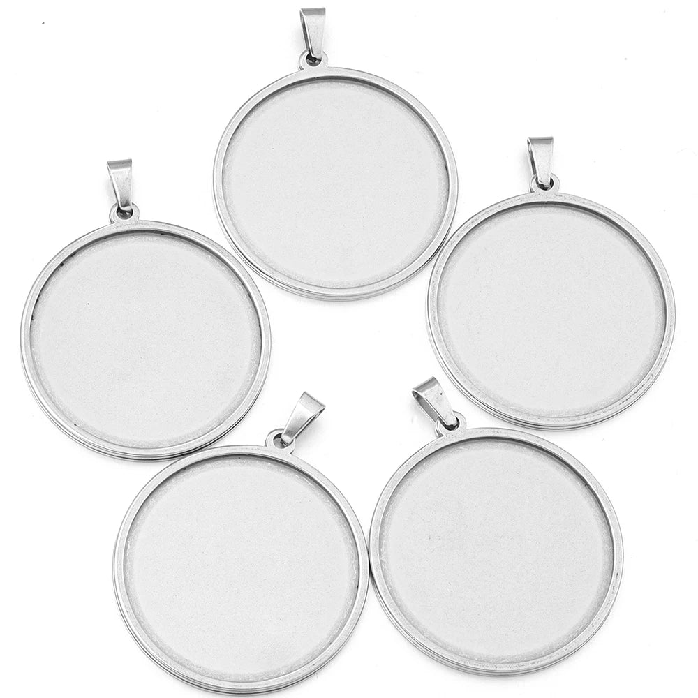 5pcs Stainless Steel Round Blank Pendant Tray Base DIY Jewelry Jewelry Pendant Tray PLUSH Rhodium 35mm