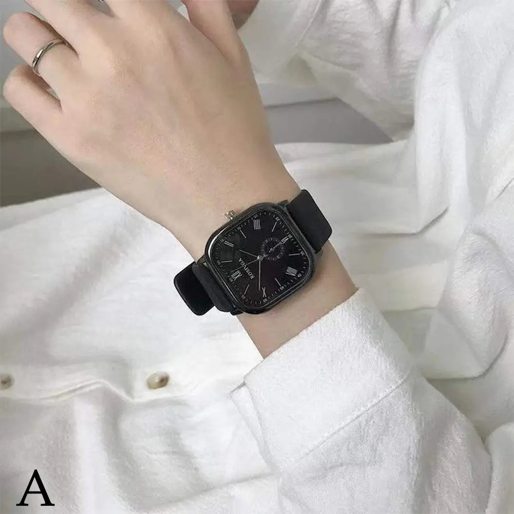 Square Dial Quartz Watch – Silicone Strap Men Women Students Quartz Wristwatch PLUSH A