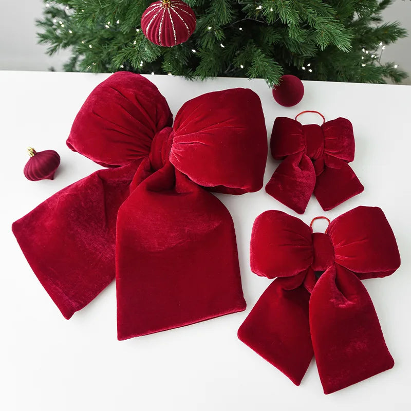 Fluffy Velvet Christmas Bow Ornaments 6pcs – 3D Holiday Decor Christmas Tree Ornament PLUSH
