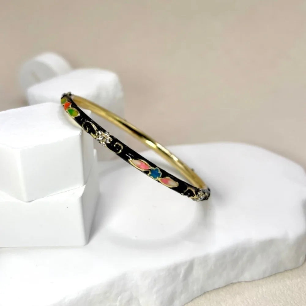 Vintage Cloisonné Enamel Floral Bangle – Women's Bracelet Enamel Bangle Bracelet PLUSH