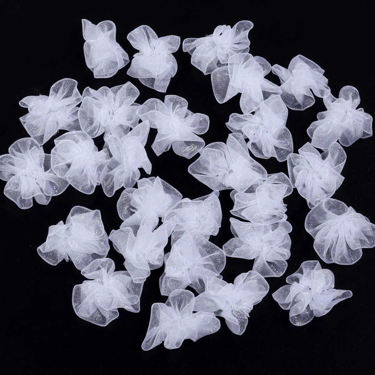 20pcs 3cm Organza Fabric Flower Appliques – DIY Hair & Craft Fabric Flower Appliques PLUSH White