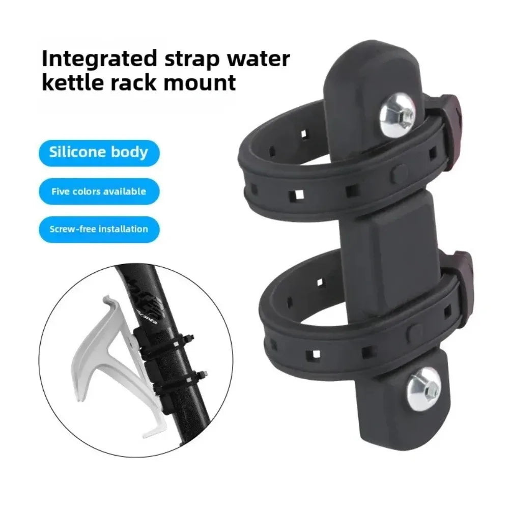 Silicone Bike Water Bottle Cage Strap Mount Adapter Bottle Cage Adapter PLUSH Black