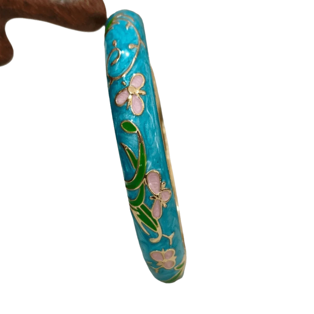 Enamel Peony Filigree Bangle – Vintage Cloisonné Bracelet Enamel Bangle PLUSH 13