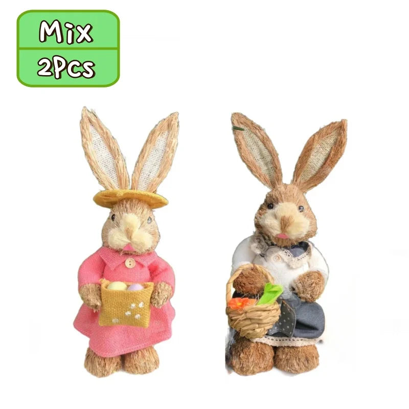 Straw Bunny Rabbit Ornaments – Easter Home Garden Decor | Buy 1 Get 1 Easter Bunny Ornament PLUSH Mix-2PCS-03 35CM