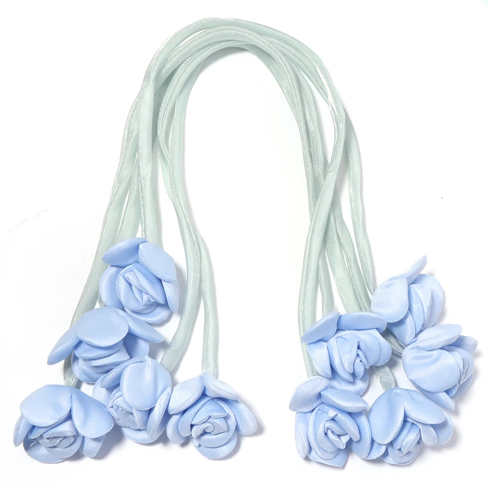 5pcs Satin Ribbon Rose Flower Strings – DIY Hair & Craft Decor Ribbon Flower Trim PLUSH blue