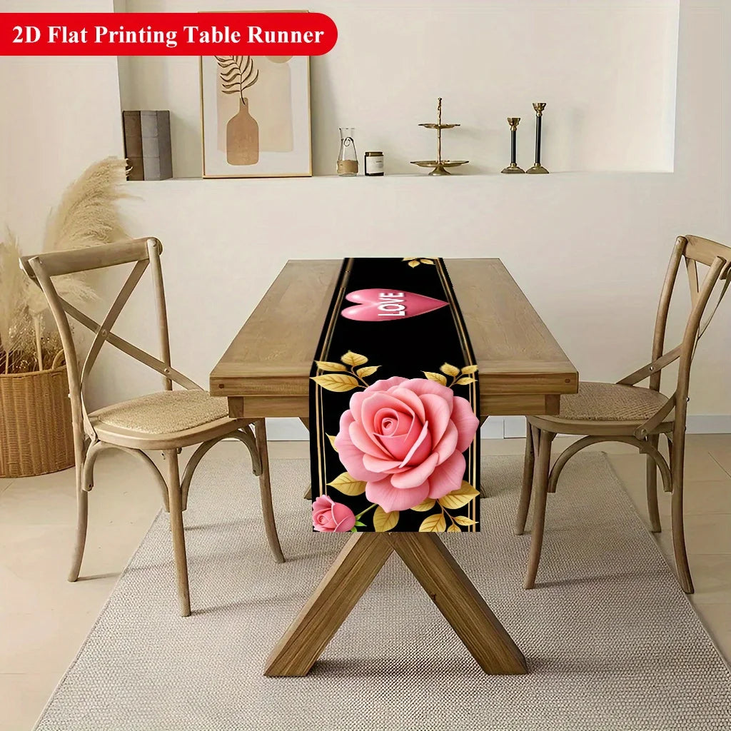 Pink Rose Heart Table Runner – Valentine's Day Décor Table Runner PLUSH