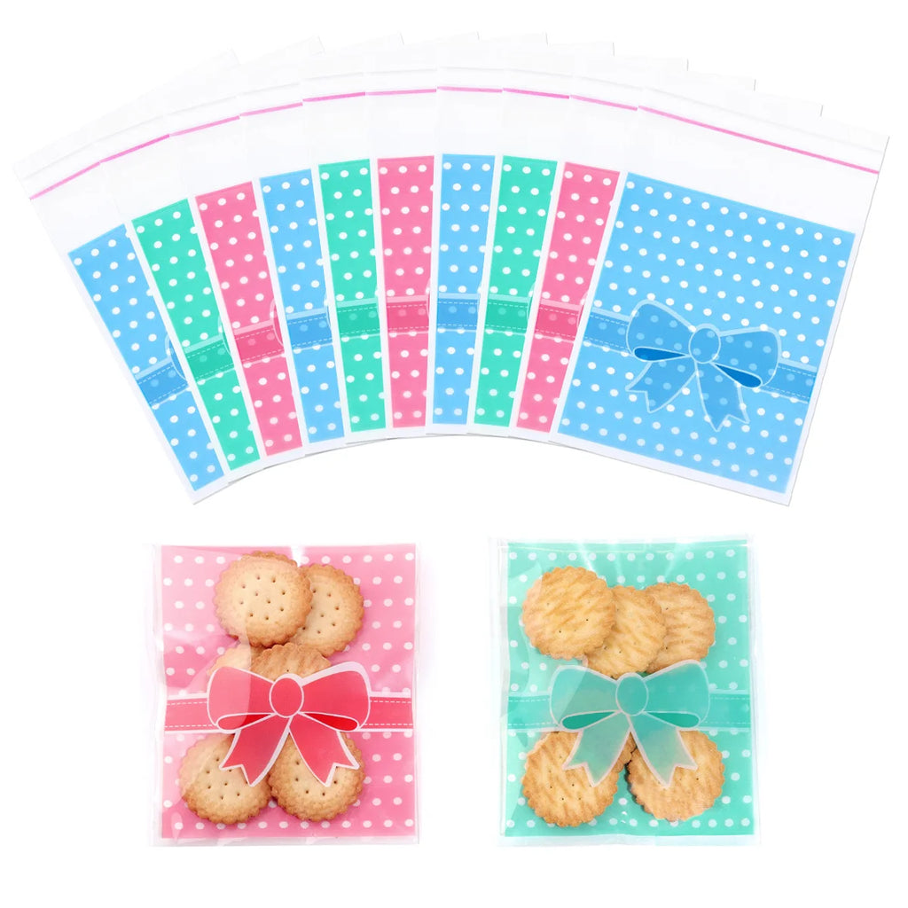 100-200pcs Self-Adhesive Polka Dot Bowknot Plastic Gift Bags Gift Packaging Bags PLUSH