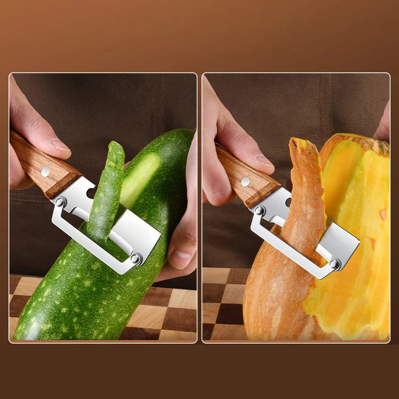 Stainless Steel Peeler & Slicer with Wooden Handle | Kitchen Tool Vegetable Peeler PLUSH