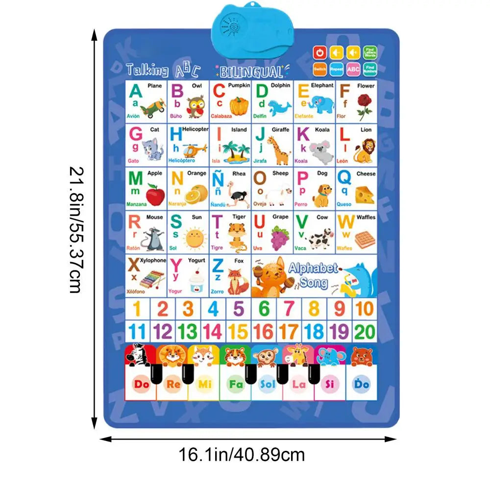 Bilingual Talking Wall Chart | English & Spanish Kids Toy Educational Learning Toy PLUSH Blue