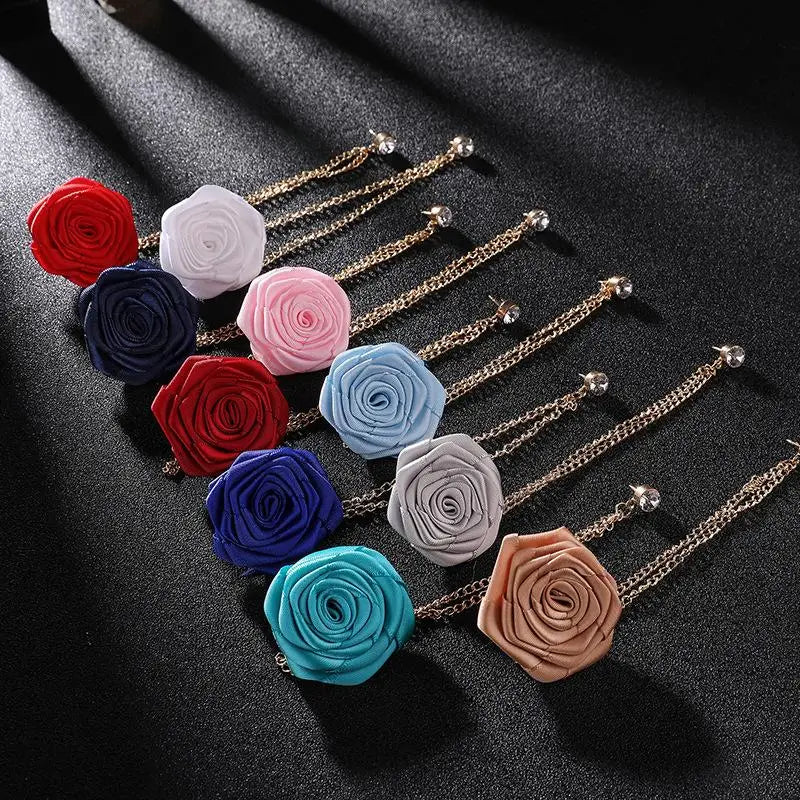 Handmade Groom Lapel Pin Cloth Rose Wedding Brooch & Tassel Wedding Lapel Pin PLUSH