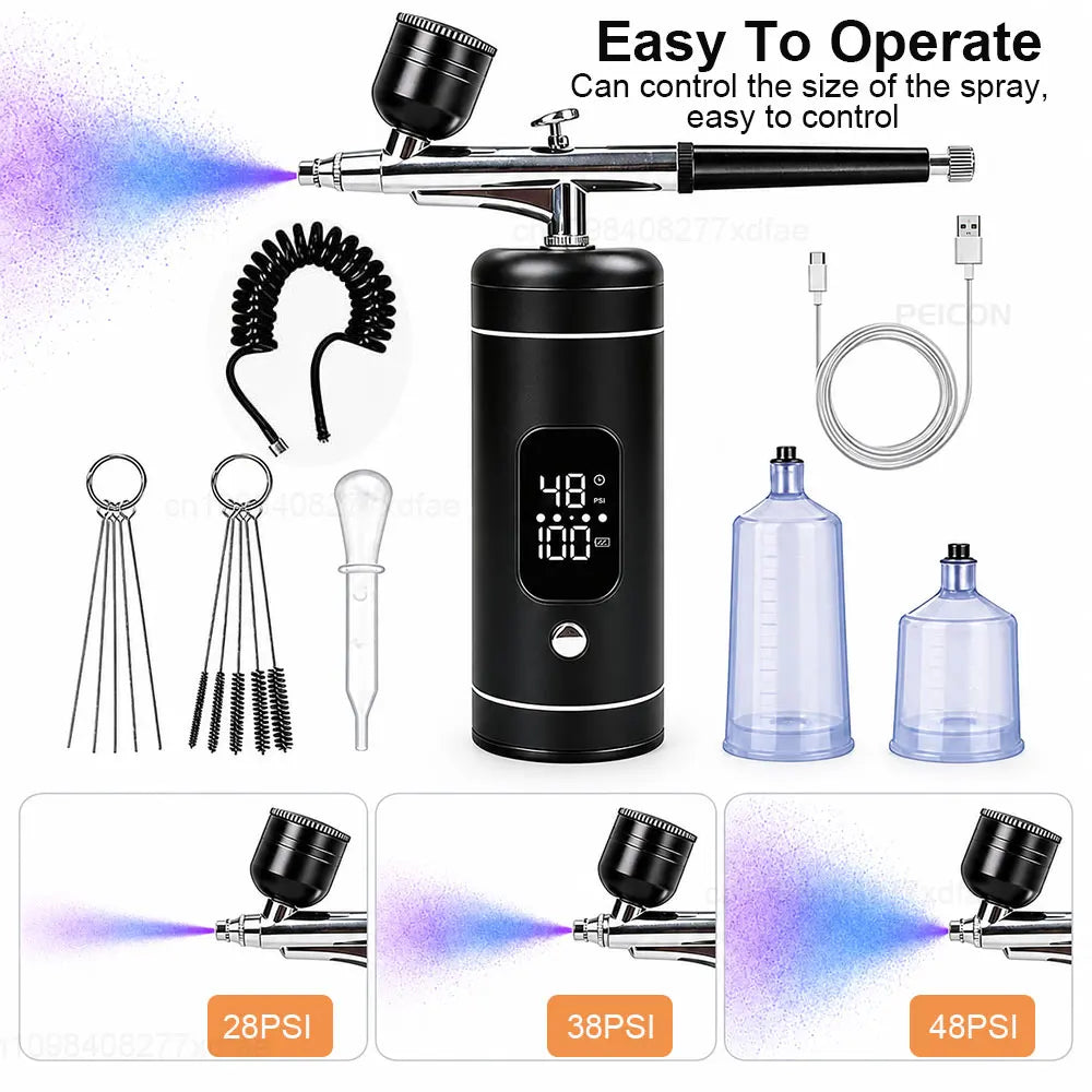 Peicon Portable Airbrush Kit with Compressor for Nail Art Airbrush Nail Kit PLUSH