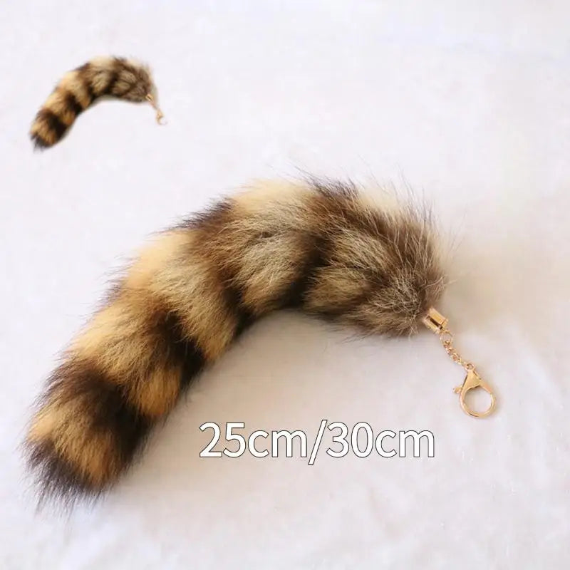 Plush Raccoon Tail Keychain – Fluffy Furry Pompom Bag Charm Plush Keychain Charm PLUSH