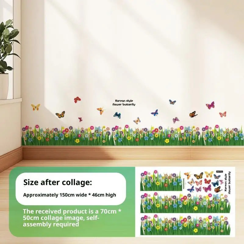 Pastoral Flower & Butterfly PVC Wall Stickers – Baseboard Decals Wall Border Sticker PLUSH A size1