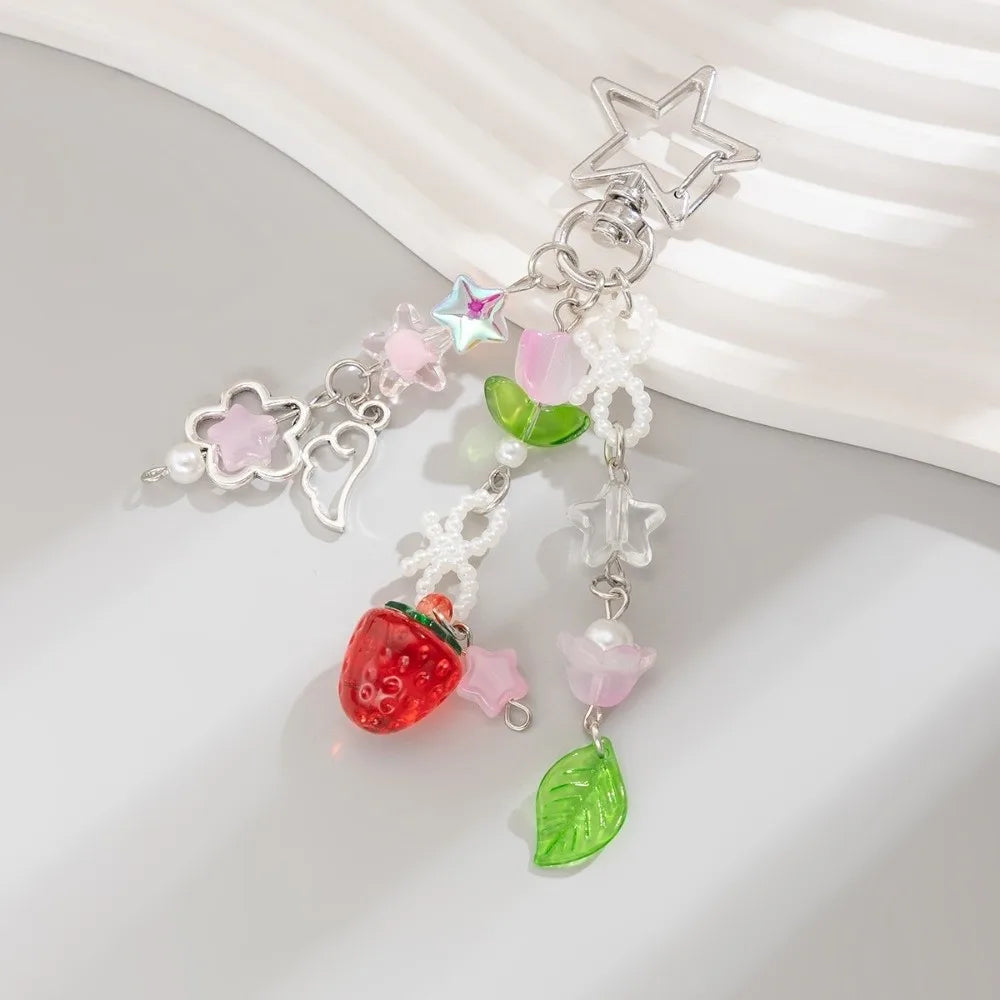 Strawberry Beaded Phone Chain Tassel Bag Charm Keychain Bag Charm Keychain PLUSH Style A