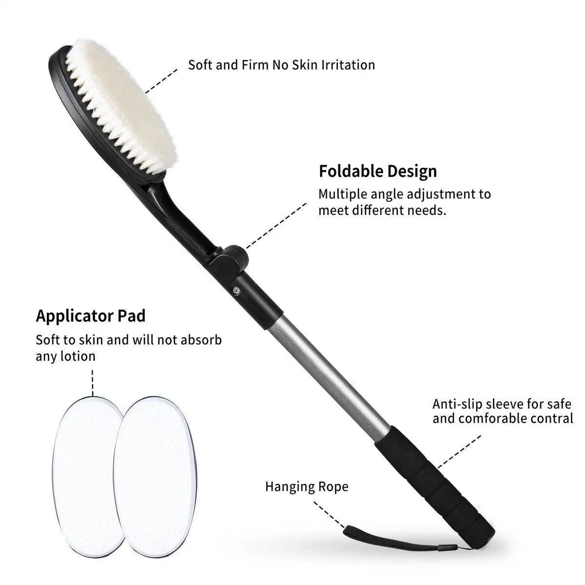 Foldable Long Handle Back Scrubber & Bath Brush for Shower Back Scrubber Brush PLUSH