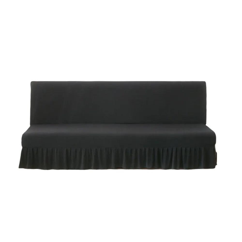 Elastic Armless Futon Sofa Cover with Skirt | Slipcover Sofa Slipcover PLUSH Dark Grey M