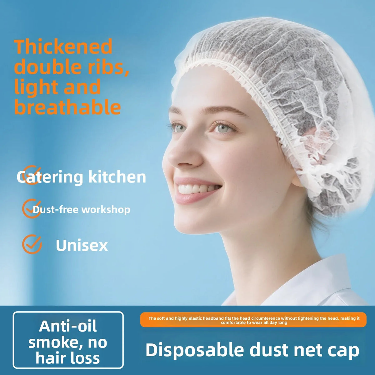 Disposable Non-Woven Hairnet Caps – Elastic Breathable Sanitary Disposable Hairnet Cap PLUSH