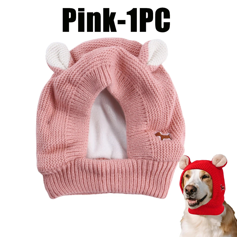Dog Ear Muffs Knitted Hat – Pet Winter Neck & Ear Warmer Pet Winter Hat PLUSH Pink-1PC