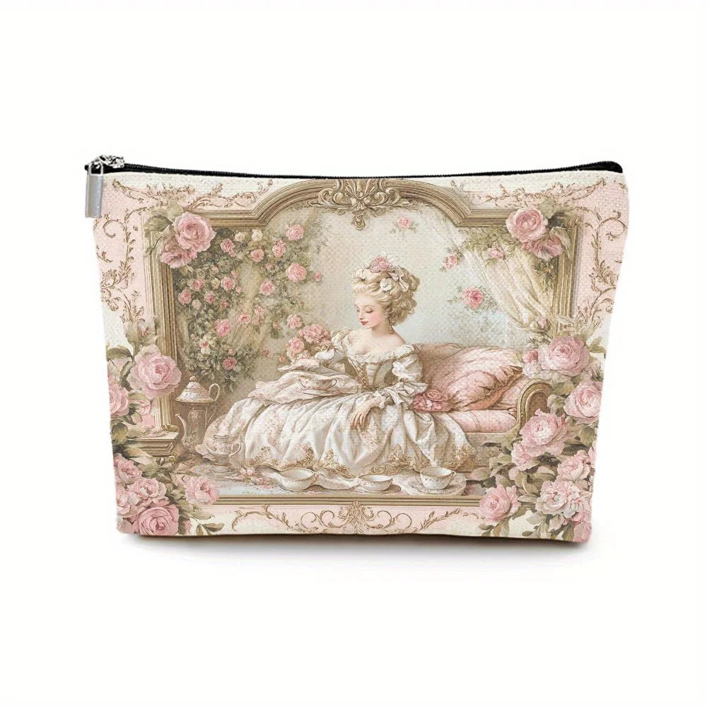 Rococo Floral Makeup Bag – Zipper Pouch & Jewelry Organizer Cosmetic Zipper Pouch PLUSH A