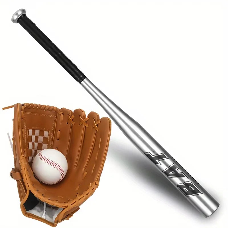 Teen Baseball Training Set – 62cm Aluminum Bat & Glove Kit Baseball Training Set PLUSH Silvery Set 62cm