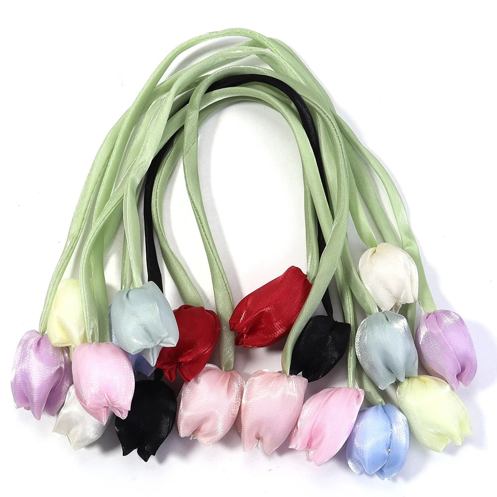 5pcs Tulip Fabric Flower Ribbons – DIY Bag Hat Clothes Decor Fabric Flower Trim PLUSH