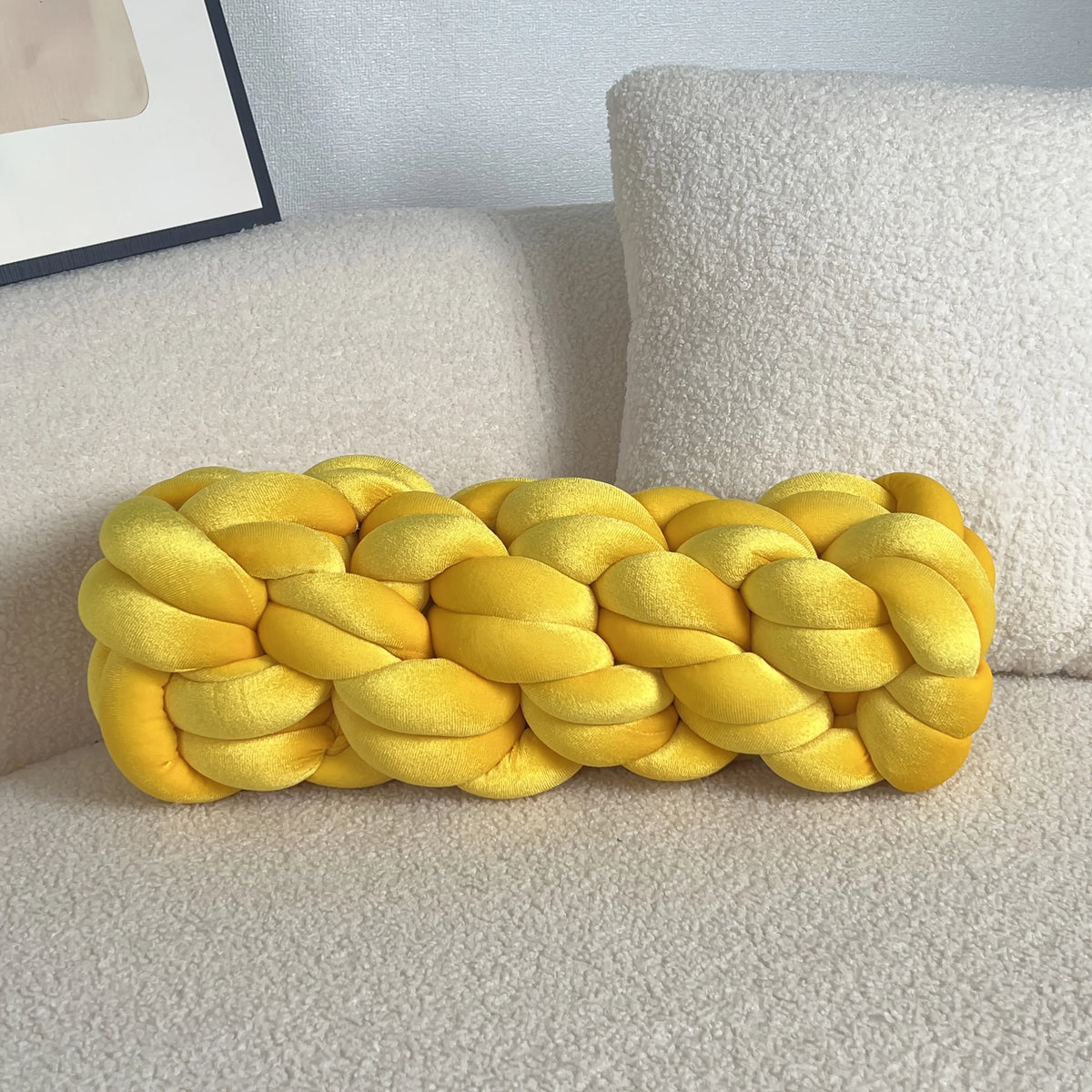 Woven Twisted Bolster Pillow – Modern Minimalist Décor Decorative Bolster Pillow PLUSH Yellow