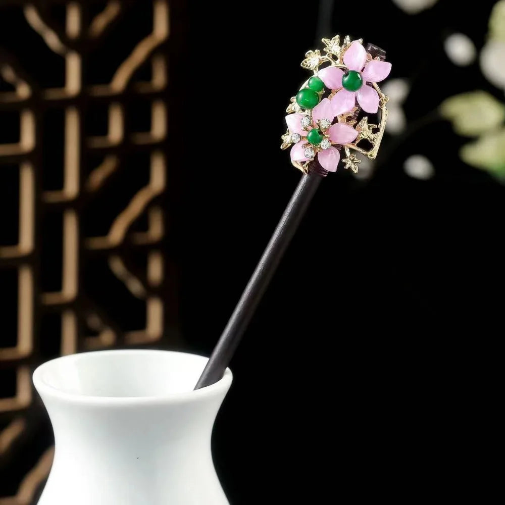Wooden Chinese Hair Stick Vintage Flower Tassel Hairpin Fork Hair Stick Hairpin PLUSH Style 4