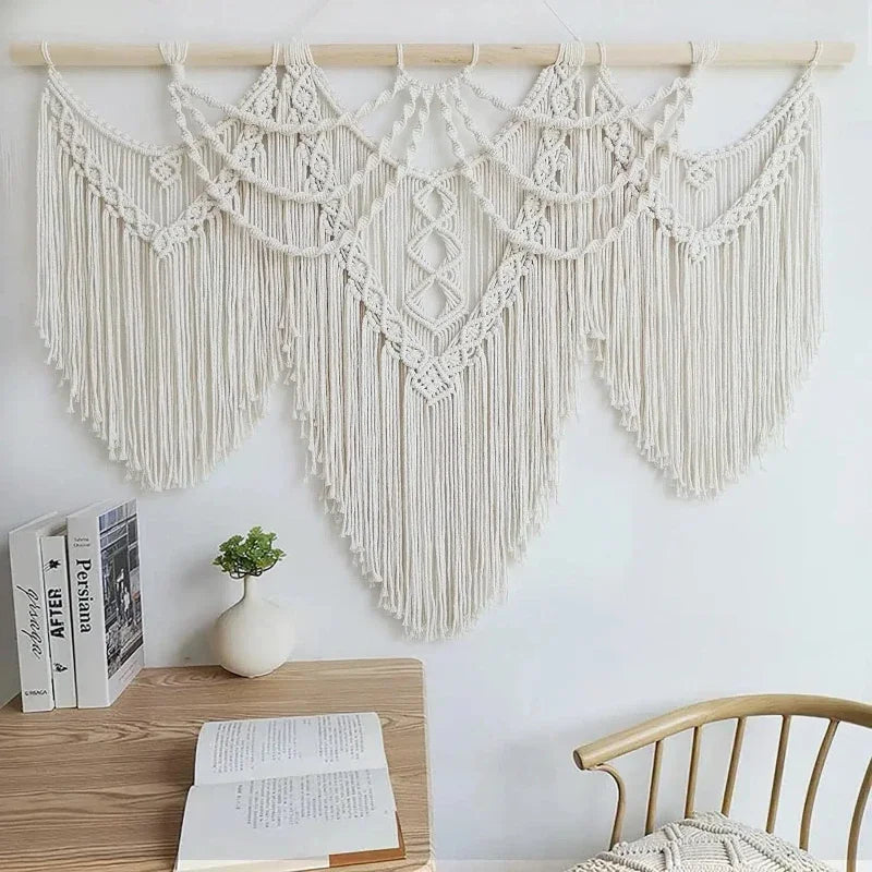 Bohemian Handmade Woven Cotton Rope Tassel Wall Tapestry Wall Hanging Tapestry PLUSH