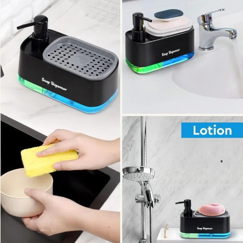 3-in-1 Kitchen Sink Soap Dispenser Dual Pump & Sponge Holder Soap Dispenser Organizer PLUSH