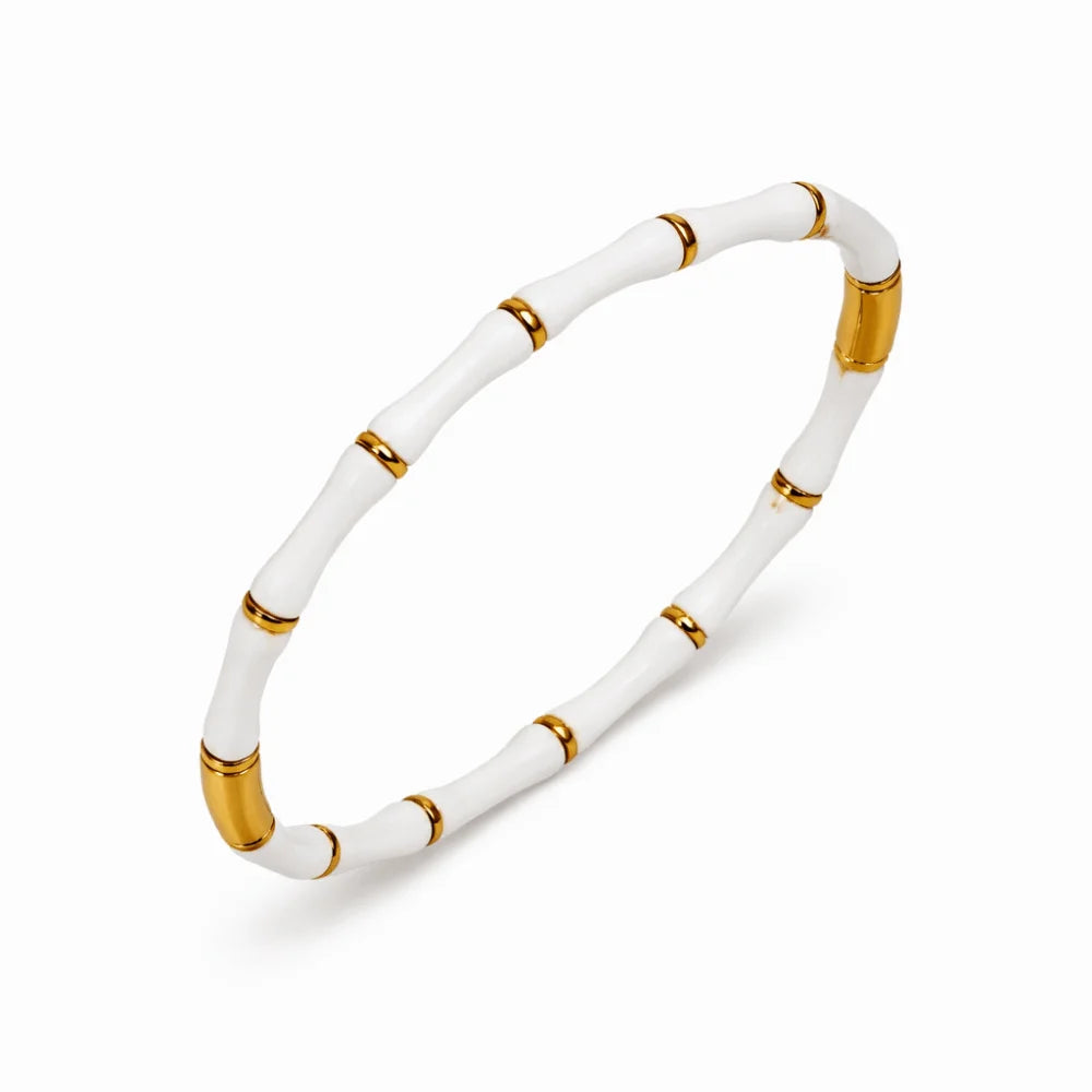 Colorful Bamboo Joint Bangle – Gold Stainless Steel Enamel Bracelet Enamel Bangle Bracelet PLUSH White