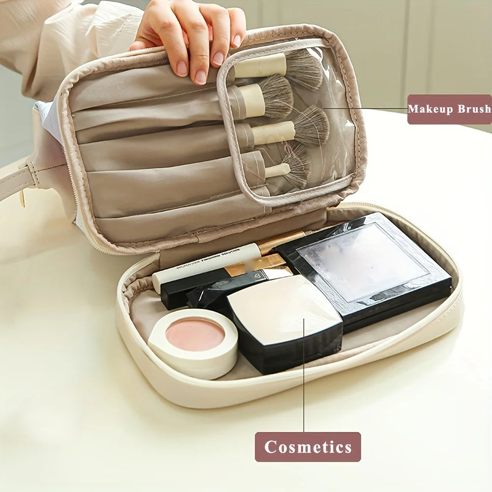 Double Layer Travel Makeup Bag – Large Capacity Cosmetic Case Travel Cosmetic Bag PLUSH