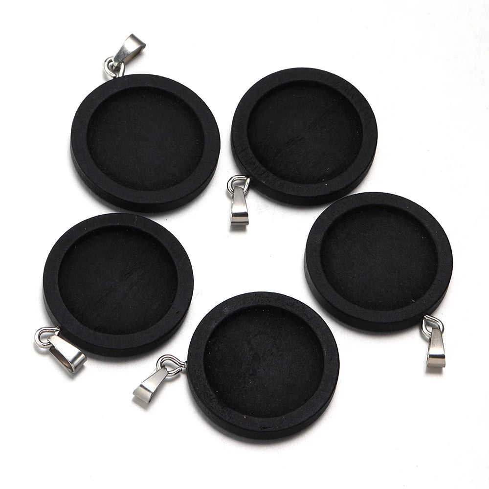 Round Wood Blank Pendant Settings 25/30mm Cabochon Base Tray Pendant Base Settings PLUSH Black 30mm 1pcs
