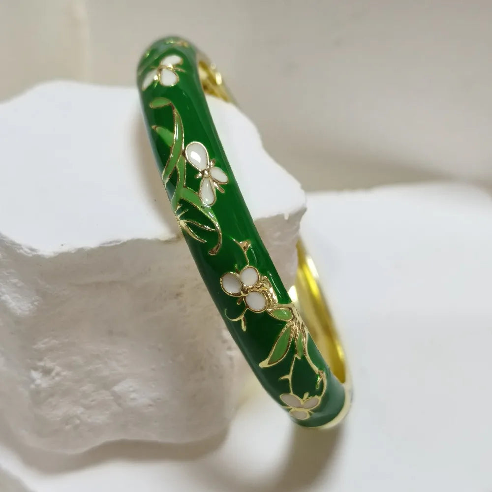Cloisonné Enamel Bangle | Gold-Trimmed Floral Ethnic Bracelet Enamel Bangle Bracelet PLUSH 9