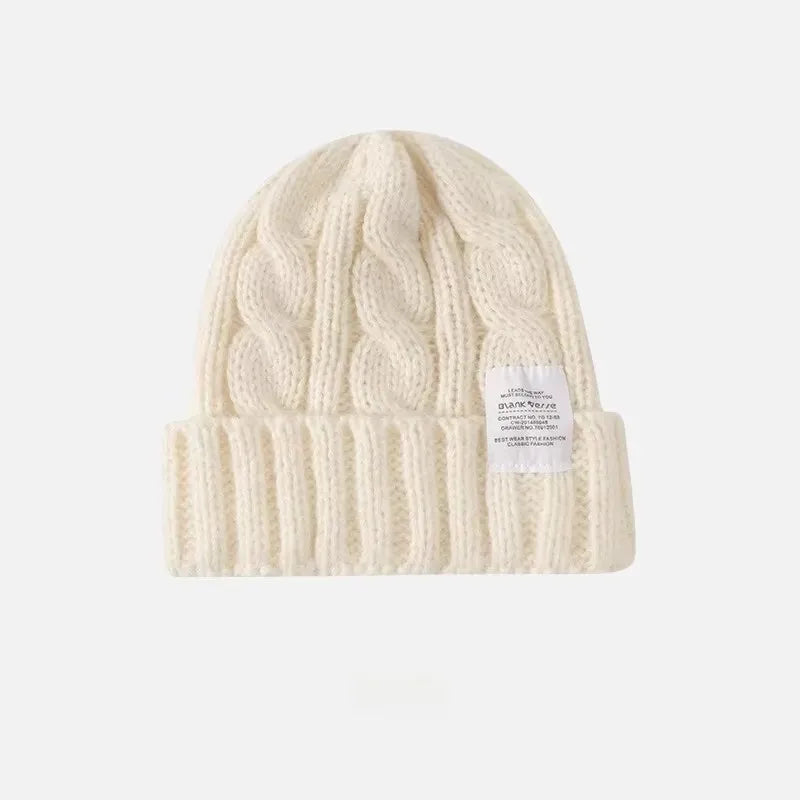 Twist Knit Beanie – Unisex Winter Warm Cotton Hat Knit Beanie Hat PLUSH White-1PCS