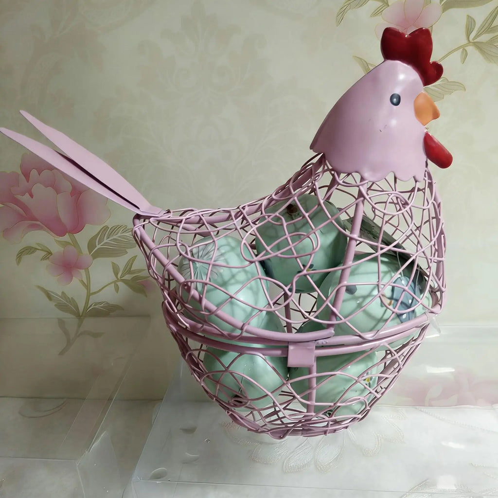 Hen Shaped Egg Basket | Farmhouse Wire Storage Holder Egg Storage Basket PLUSH