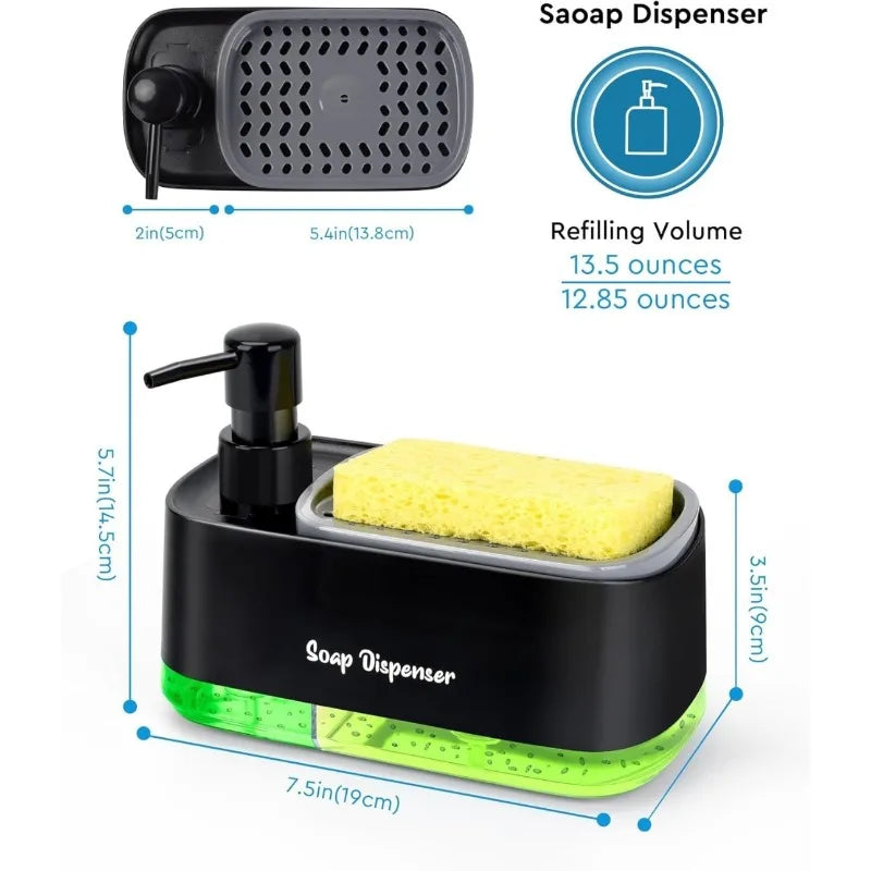 3-in-1 Kitchen Sink Soap Dispenser Dual Pump & Sponge Holder Soap Dispenser Organizer PLUSH