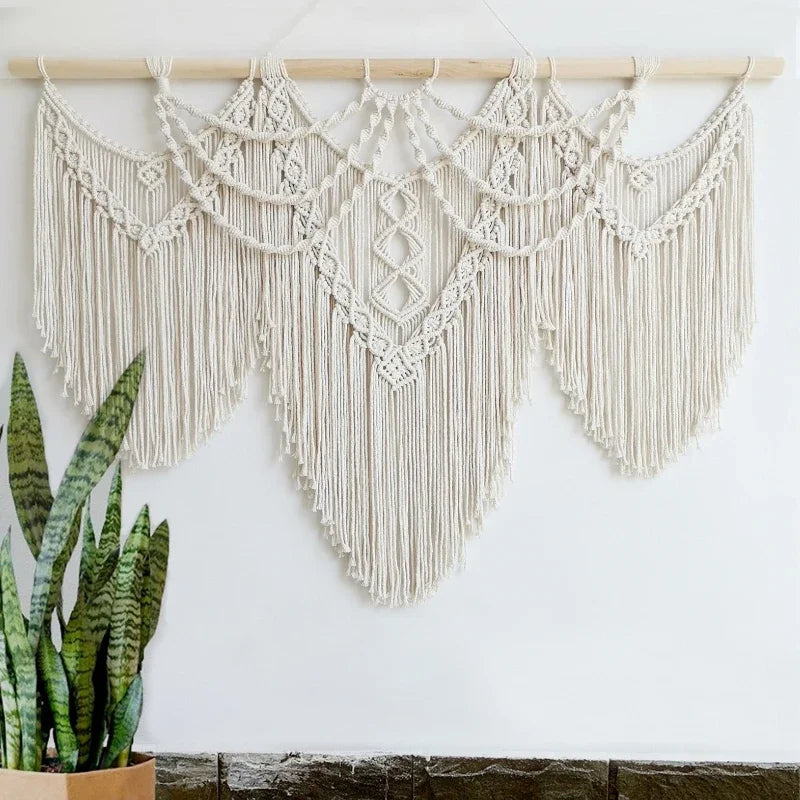 Bohemian Handmade Woven Cotton Rope Tassel Wall Tapestry Wall Hanging Tapestry PLUSH