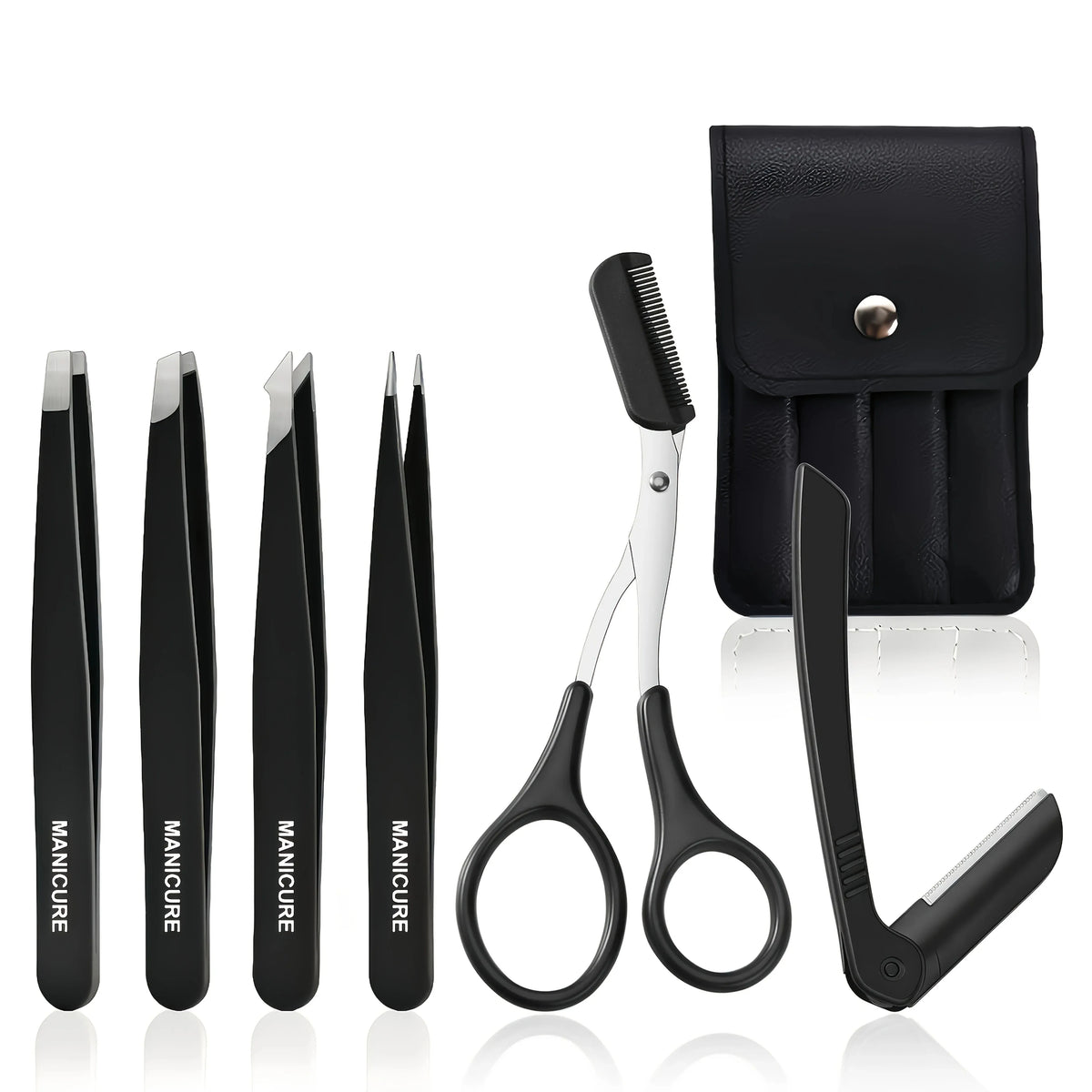 Ouriner 4pc Stainless Steel Tweezers – Eyelash & Brow Kit Beauty Tweezers Kit PLUSH Black 6 Pcs Set