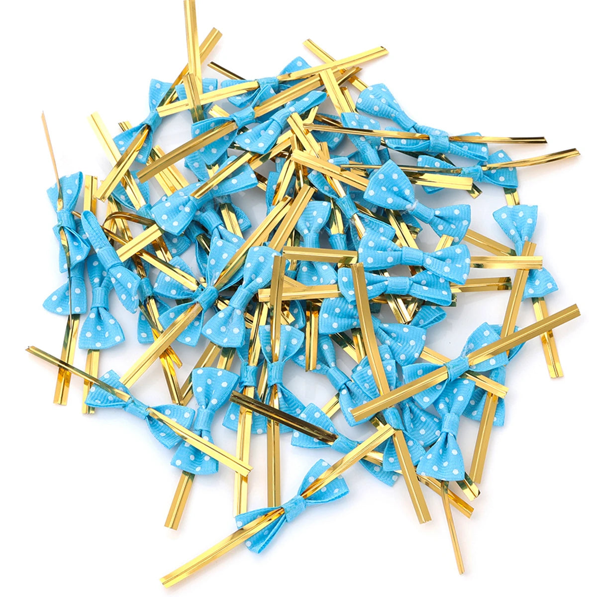 30pcs Polka Dot Bow Twist Ties Gold Wire – Gift Bag Seals Gift Bow Twist Ties PLUSH Blue 1.5x8cm