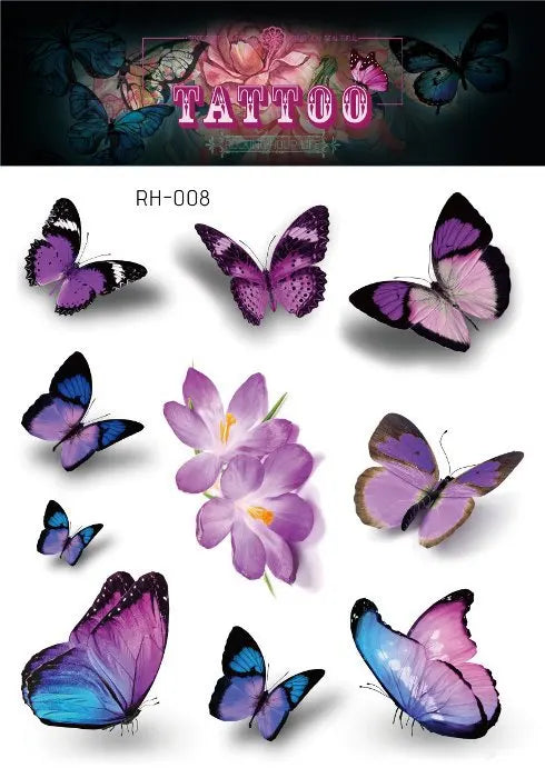 Purple Fairy Butterfly Glitter Temporary Tattoo Stickers